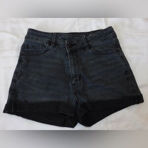 AE Cross Button Black Denim Shorts